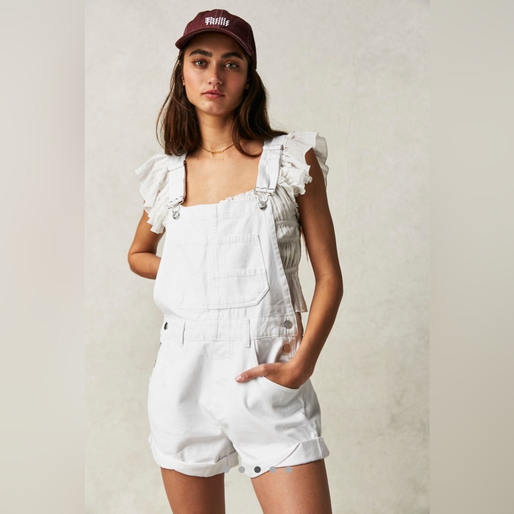 We the Free Ziggy Shortalls White Denim Size M